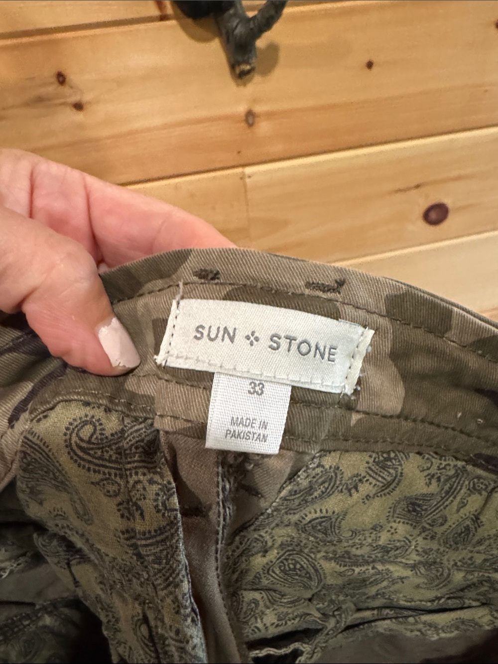 Sun and Stone Straight Leg Cargo Pants in Green Camo - Picture 6 of 8